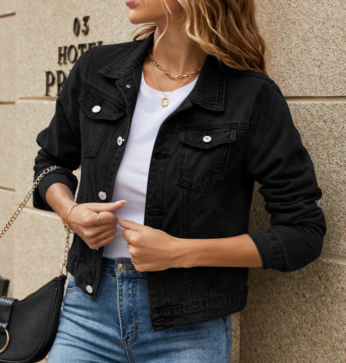 European and American foreign trade cross-border supply fashion slim lapel denim coat