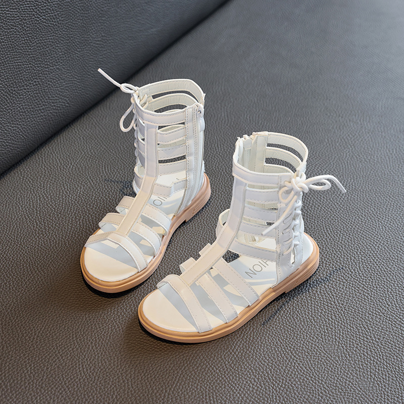 Girls' Sandals 2023 Summer New Little Girl's Roman Shoes Soft Sole Children's Princess Shoes Mid-Big Children's Beach Shoes