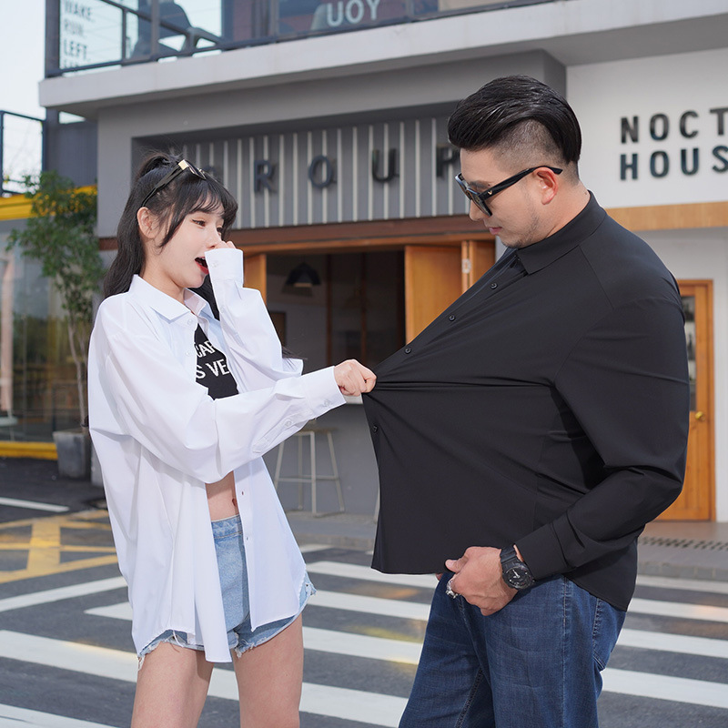 Spring and Autumn New plus size Men's Long-sleeved Shirt Chubby Brother's Non-marking Non-ironing High-elastic Solid Color Casual Shirt Plus Fat Plus Size