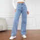 2025 European and American Cross-Border High-Waisted Straight-Leg Denim Pants Women's Washed Light-Colored Simple Pants