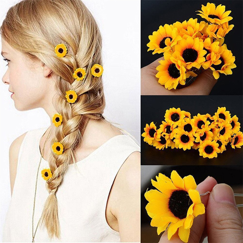 Daisy Sunflower Hair Needle U-Shaped Hair Fork Wedding Party Hair Decoration Headflower Bride Bridesmaid Artificial Flower Headwear