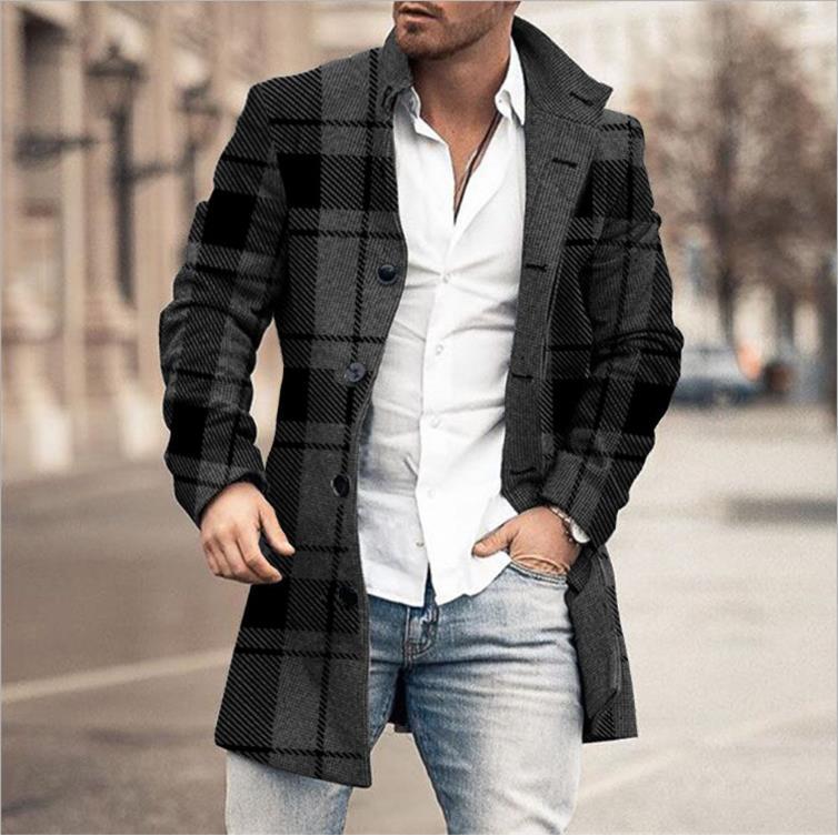 Woolen printed men's coat 2022 new foreign trade wish coat European station Amazon windbreaker AliExpress wholesale