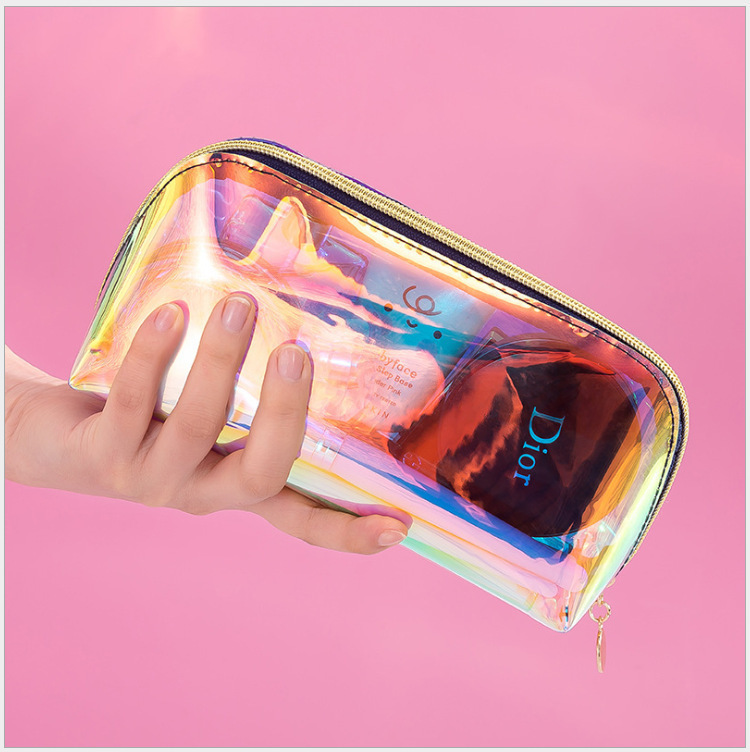 Magic color laser semicircle cosmetic bag large capacity convenient leisure storage bag wash bag shell cosmetic bag Gao Ding
