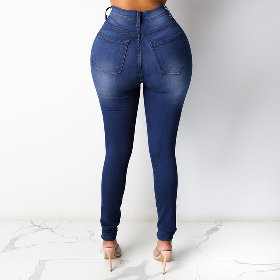 European and American women's 2023 cross-border Amazon WISH AliExpress women's jeans high waist slim pencil pants