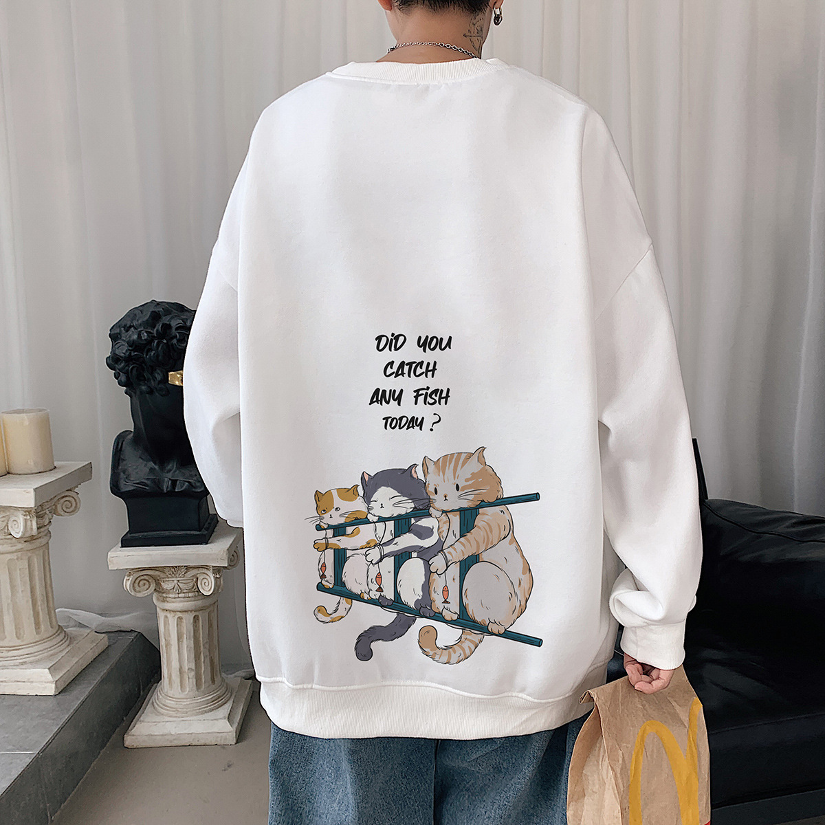 Autumn 2021 Chinese Fashion Loose Large Size Casual Sports Pullover Sweatshirt Fashionable Men's Hong Kong Style Printed Jacket