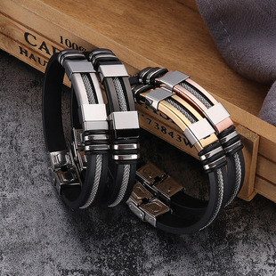Cross-border foreign trade jewelry wholesale silicone titanium steel men's hip-hop bracelet punk style stainless steel exaggerated bracelet