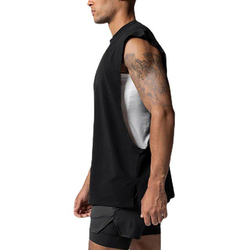 Summer men's quick-drying sports vest fitness rolled iron sleeveless clothes breathable waistcoat T-shirt new men's top