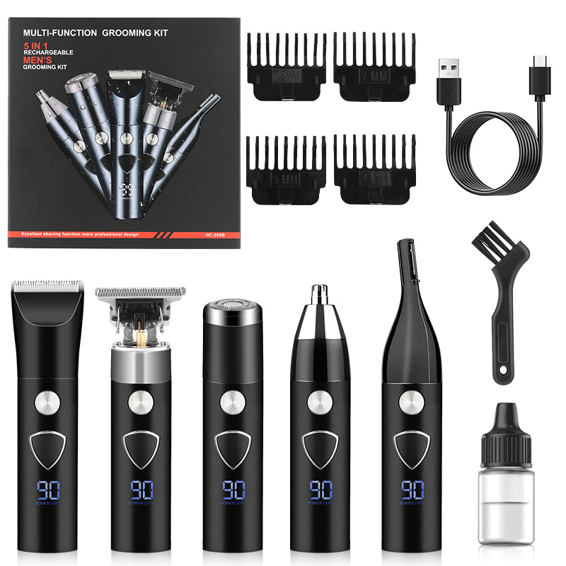 TEMU new men's 5-in-1 multifunctional hair clipper eyebrow trimmer nose hair shaver suit carving electric clipper