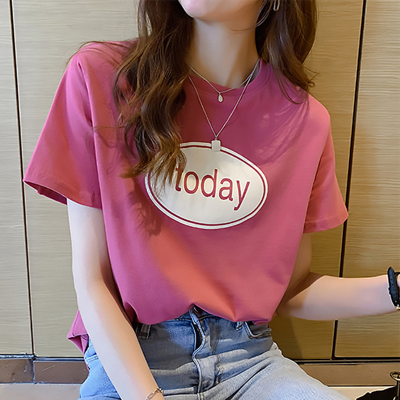 Short-sleeved T-shirt women's ins tide 2023 new summer Korean student letter printed top women's clothing a generation of hair