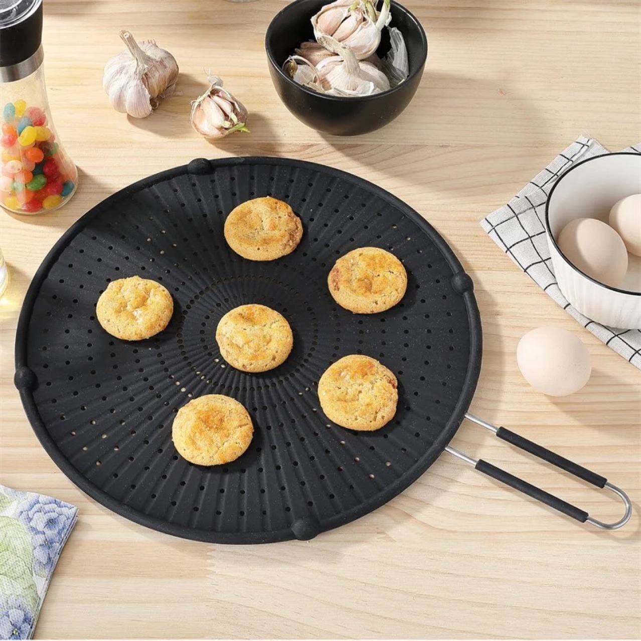 Kitchen oil-proof frying screen Oil-proof splash-proof stainless steel silicone oil-proof screen vegetable drain filter net