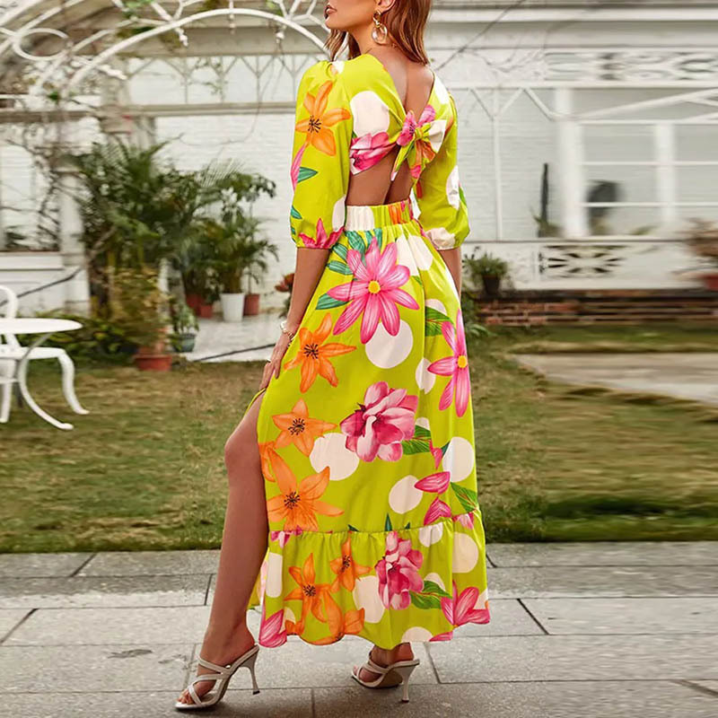 2024 Amazon cross-border foreign trade Europe and the United States women's summer fashion personality collar printed waist dress