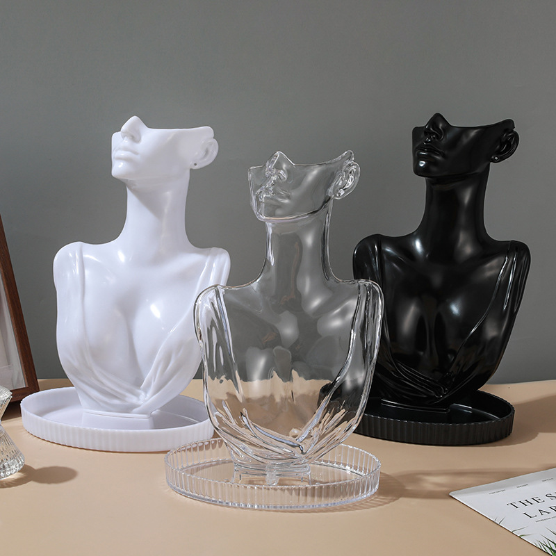 Plastic high-grade jewelry model portrait necklace display rack earring rack jewelry rack storage and finishing props with tray