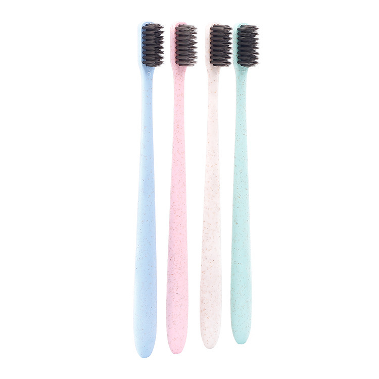 Household Wheat Straw Bamboo Charcoal Toothbrush Travel Convenient Bag Hotel Oral LOGO Printable Soft Hair Toothbrush