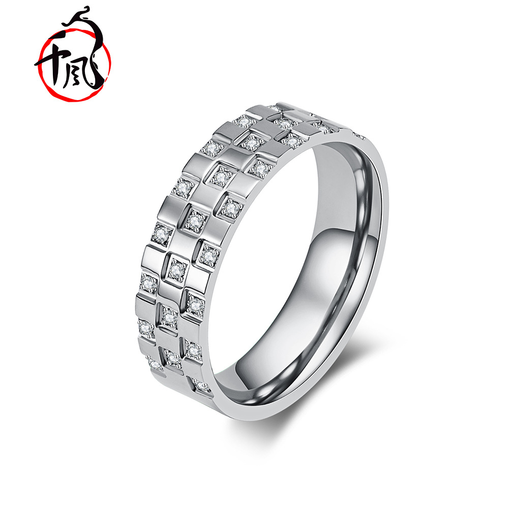 INS Gender-free Neutral Style Titanium Steel Diamond-encrusted Square Zircon Ring Daily Commuter Personalized Wear Matching Jewelry