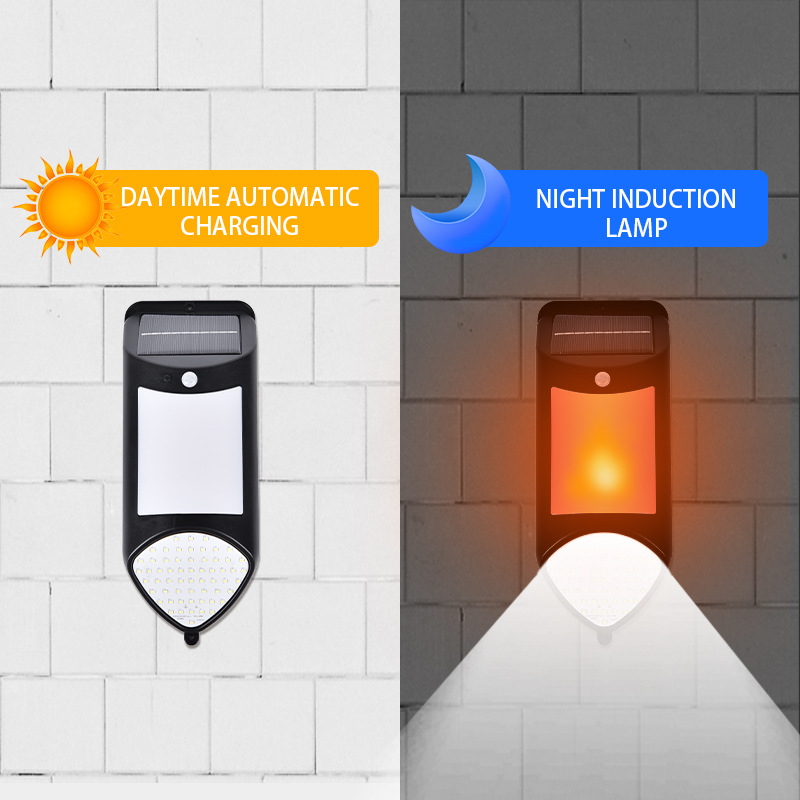 Household energy-saving outdoor solar charging human body induction lamp courtyard lamp light control lamp LED flame effect wall lamp