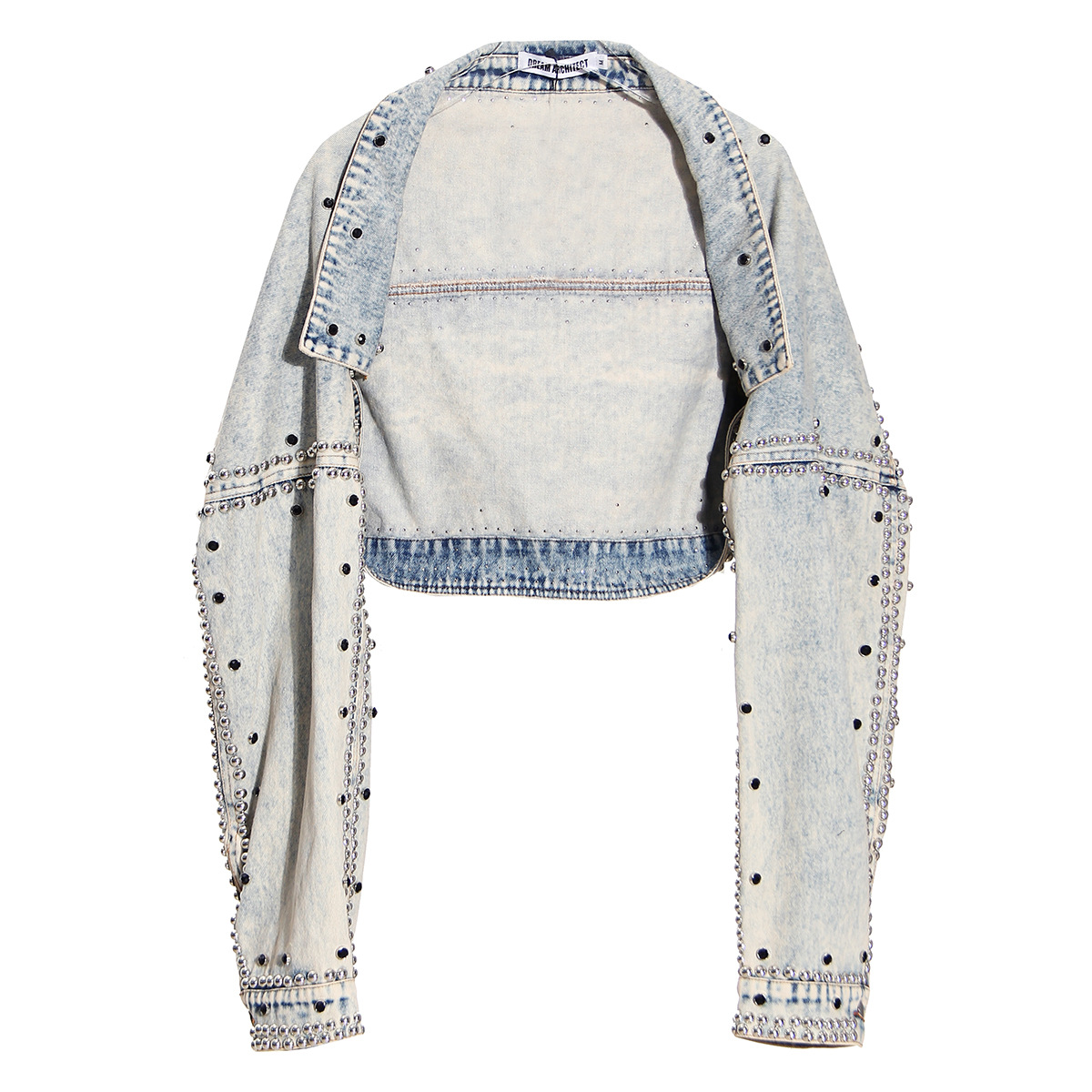 Shawl Denim Jacket Women's 2023 Spring New Short Jacket Loose Long Sleeve Heavy Industry Stripped Nail Thin Denim Top