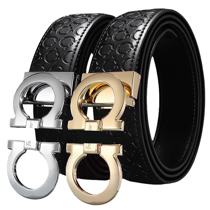 Feila belt men's leather 8-word buckle men's cowhide smooth buckle business pants belt men's high-end durable smooth buckle