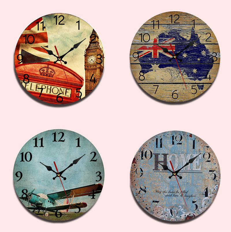 Cross-border hot-selling retro wall clock a European simple wooden wall clock 12 inch clock wholesale