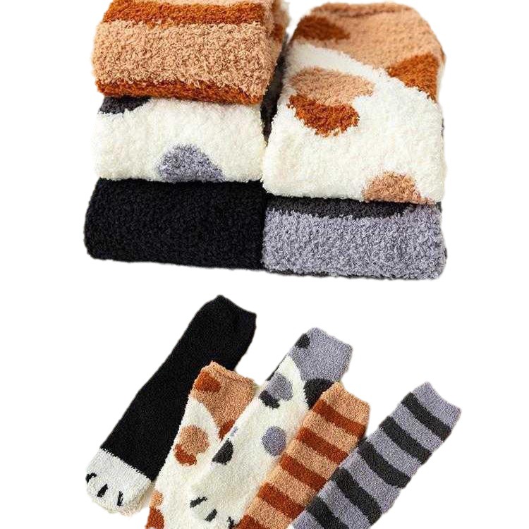 Winter socks women's snow coral fleece socks warm autumn and winter floor sleep socks plush home cat Socks