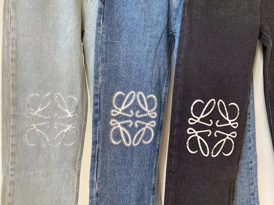 Autumn and winter new LOE with high waist Hollow Patch embroidered LOGO decoration casual dark blue straight tube denim pants