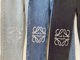 Autumn and winter new LOE with high waist Hollow Patch embroidered LOGO decoration casual dark blue straight tube denim pants