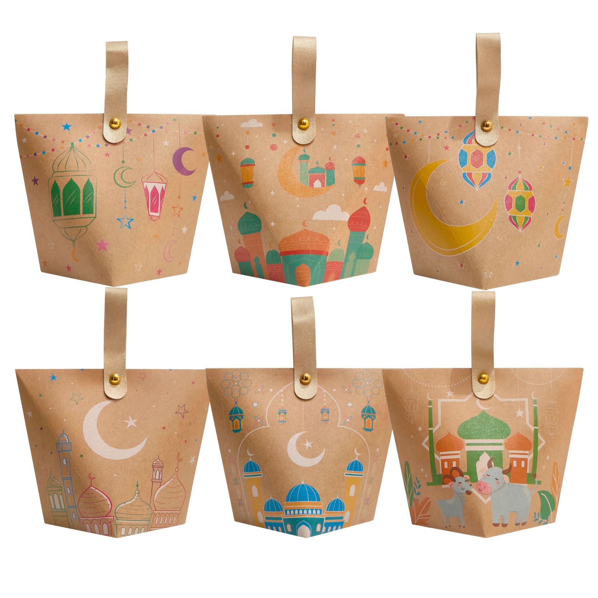 2024 New Kraft paper bag candy packaging box tote bag Muslim moon decoration gift box party supplies