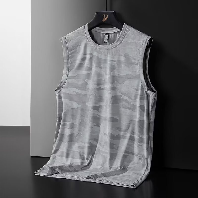 Fashionable Breathable Quick-drying Camouflage Ice Silk Waistcoat Men's Summer Thin Sports T-shirt Loose Sleeveless T-shirt for Men