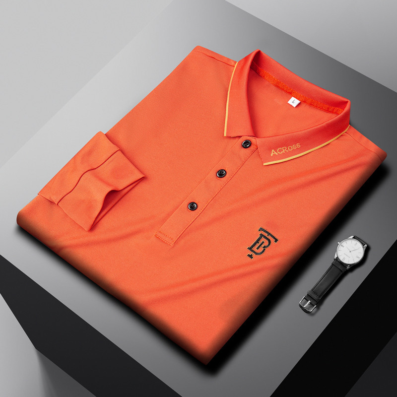 Factory direct autumn men's long sleeve T-shirt embroidered lapel plus size POLO shirt young and middle-aged business solid color top