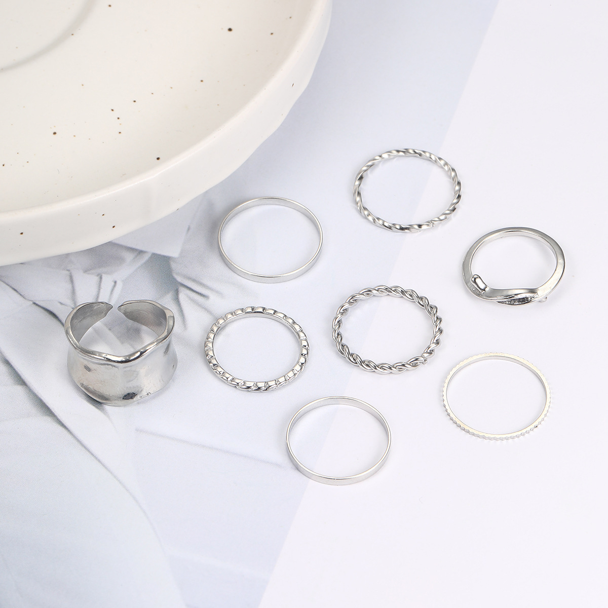 new irregular alloy ring creative simple cold style personalized ring suit 8-piece set_voghion.com