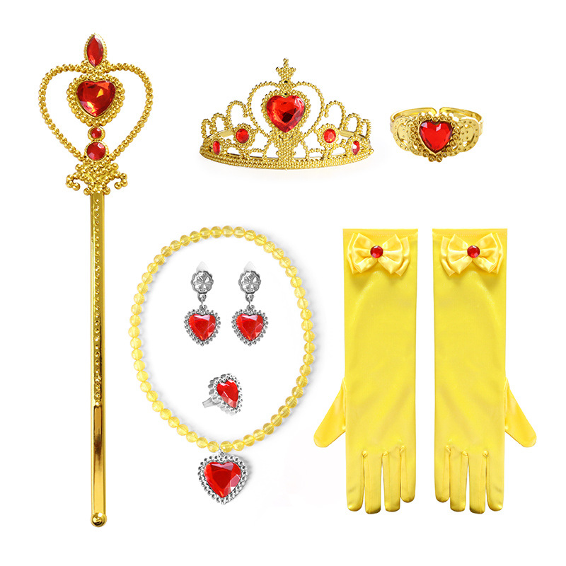 Frozen Princess Love Necklace Set Girls' Princess Jewelry Children's Heart with Diamond Crown Magic Wand