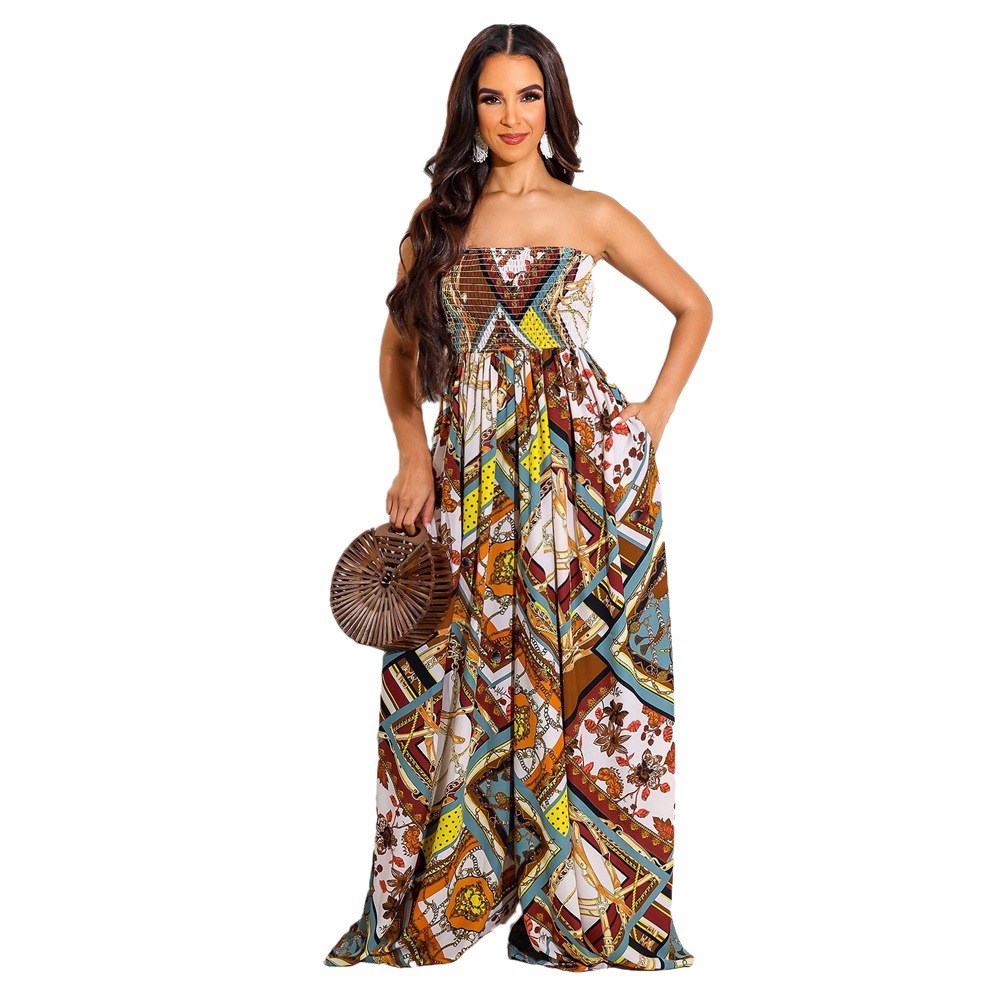 9492 Europe and the United States cross-border Amazon casual wrap chest loose-fitting trousers women's jumpsuit