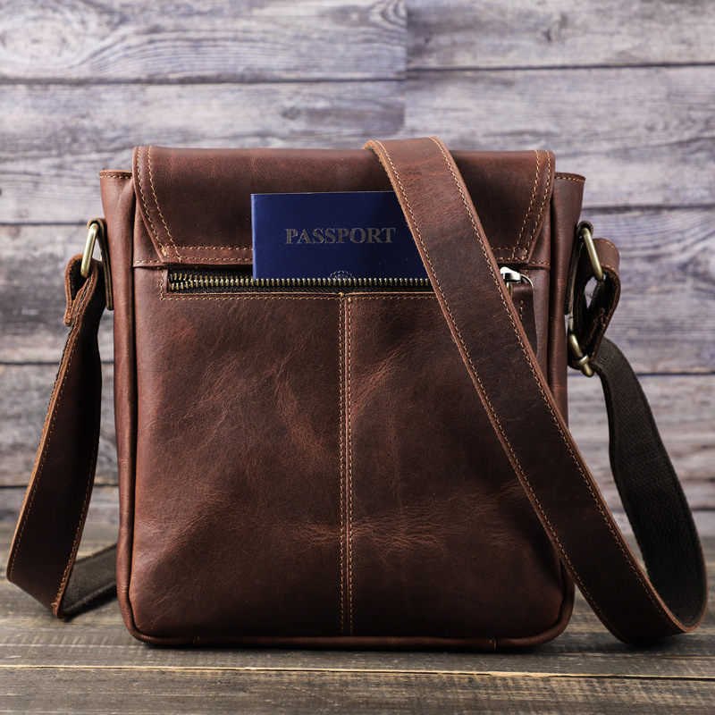 Black Angel Retro Crazy Horse Leather European and American Trendy Men's Shoulder Crossbody Bag Top Layer Cowhide Casual Men's Bag Cross-border Hair