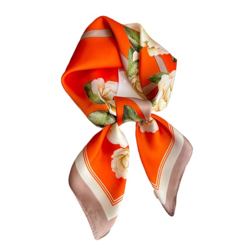 Pink rose printed scarf 70 artificial silk high-grade square scarf spring and summer thin scarf all-match scarf tie hair scarf for women