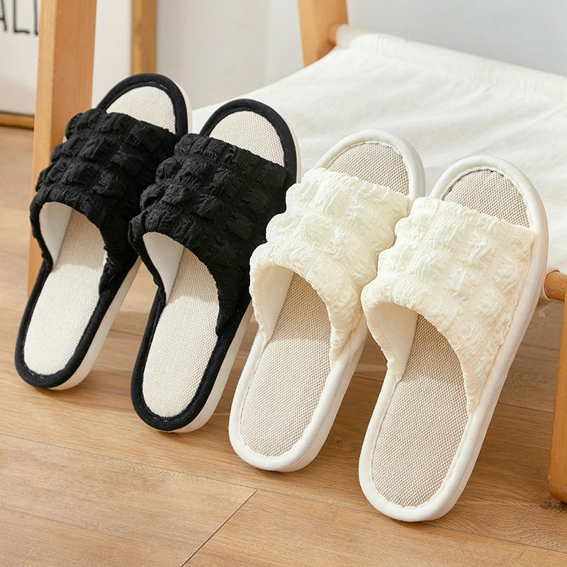 Linen Slippers Small Puffs Indoor Household Cotton and Linen Slippers Spring and Autumn Four Seasons Women's Breathable Sweat-Absorbing Floor Slippers