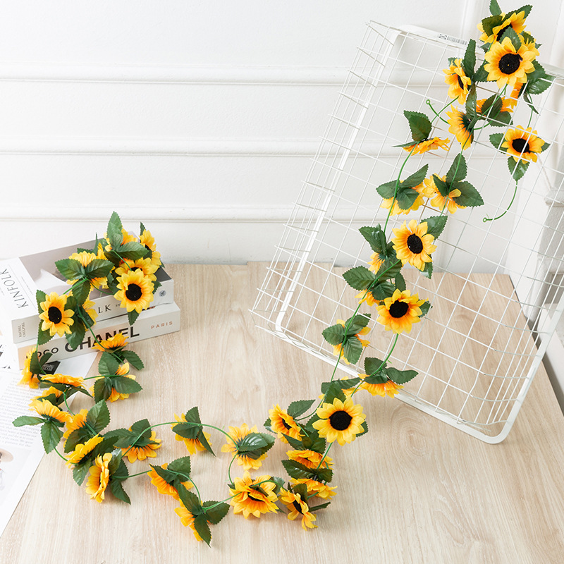 Imitation Sunflower Rattan Wholesale Homestay Loft Decoration Silk Cloth Flower Vine Sunflower Vine Garden Style Flower Vine