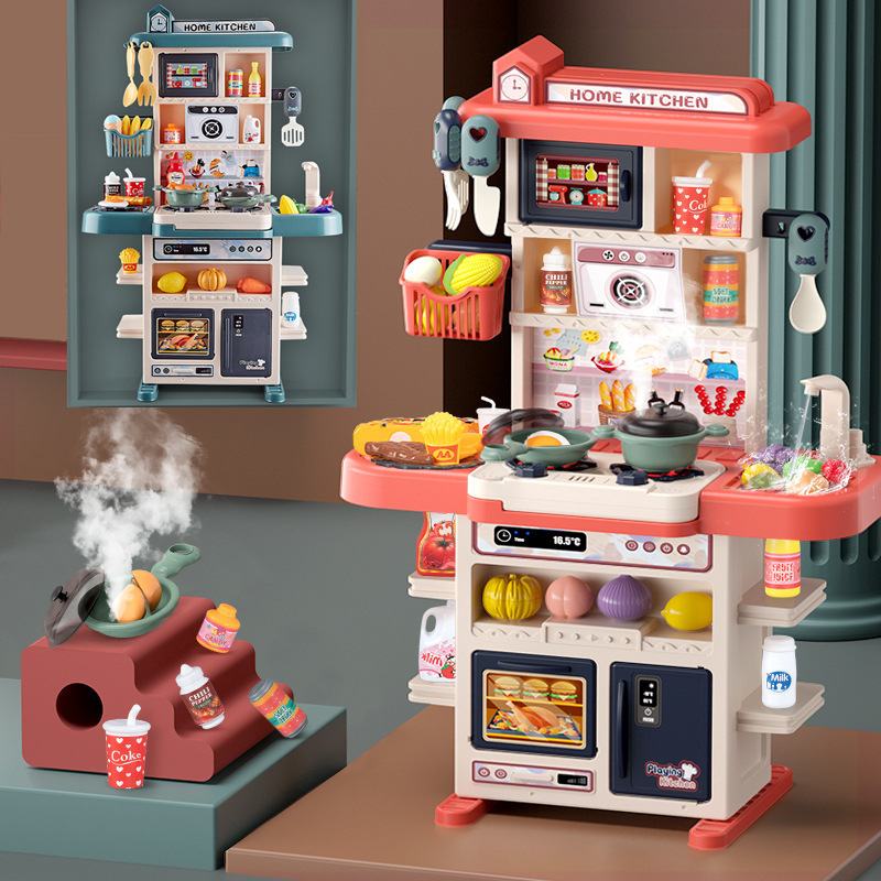 Cross-border children's 83cm simulated sound and light water spray kitchen cooking set play house tableware table toy
