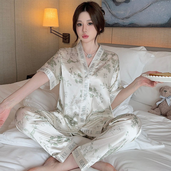 Silk pajamas 2024 new luxury pajamas women's summer ice silk thin short-sleeved trousers suit summer plus size