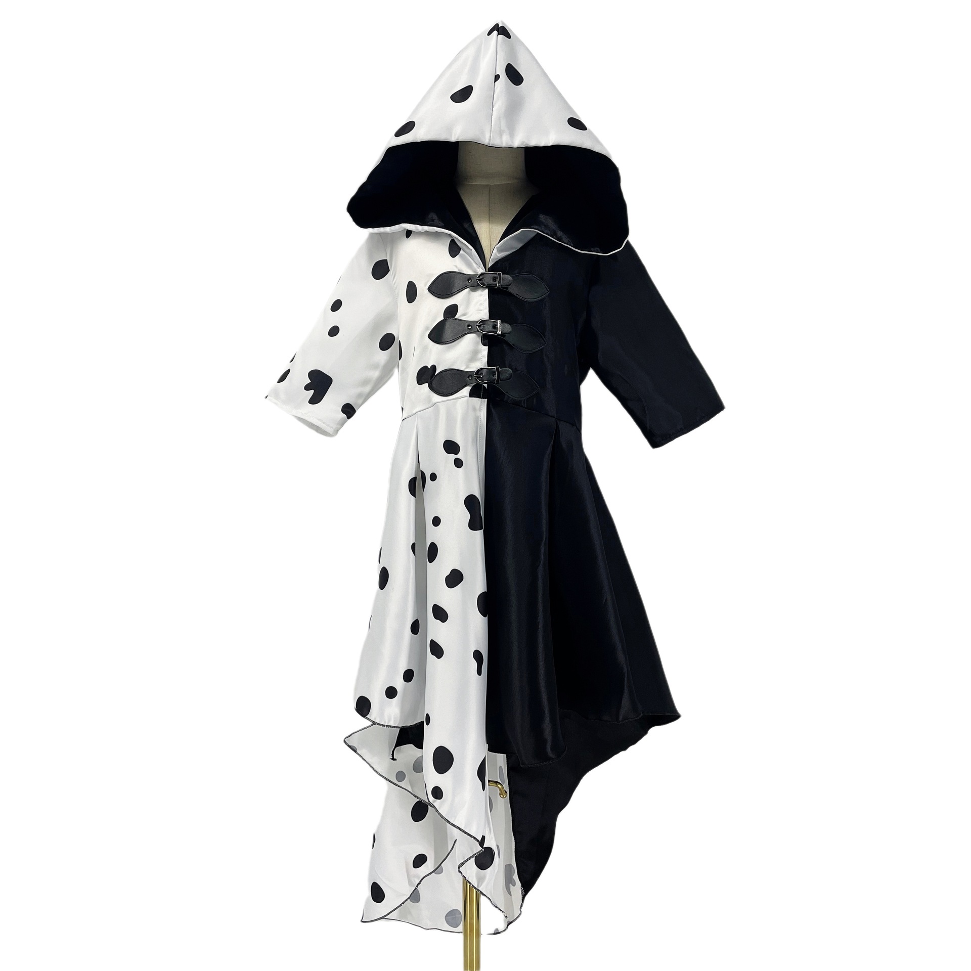 Halloween 101 Dalmatian Cosplay Black and White Queen Cruella De Vil Spotted Dress Stage Performance Costume