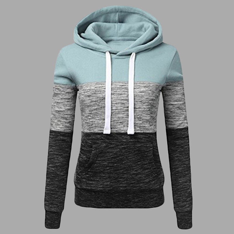 Cross-border for autumn and winter European and American explosions long sleeve hooded top casual color matching pullover women's sweater
