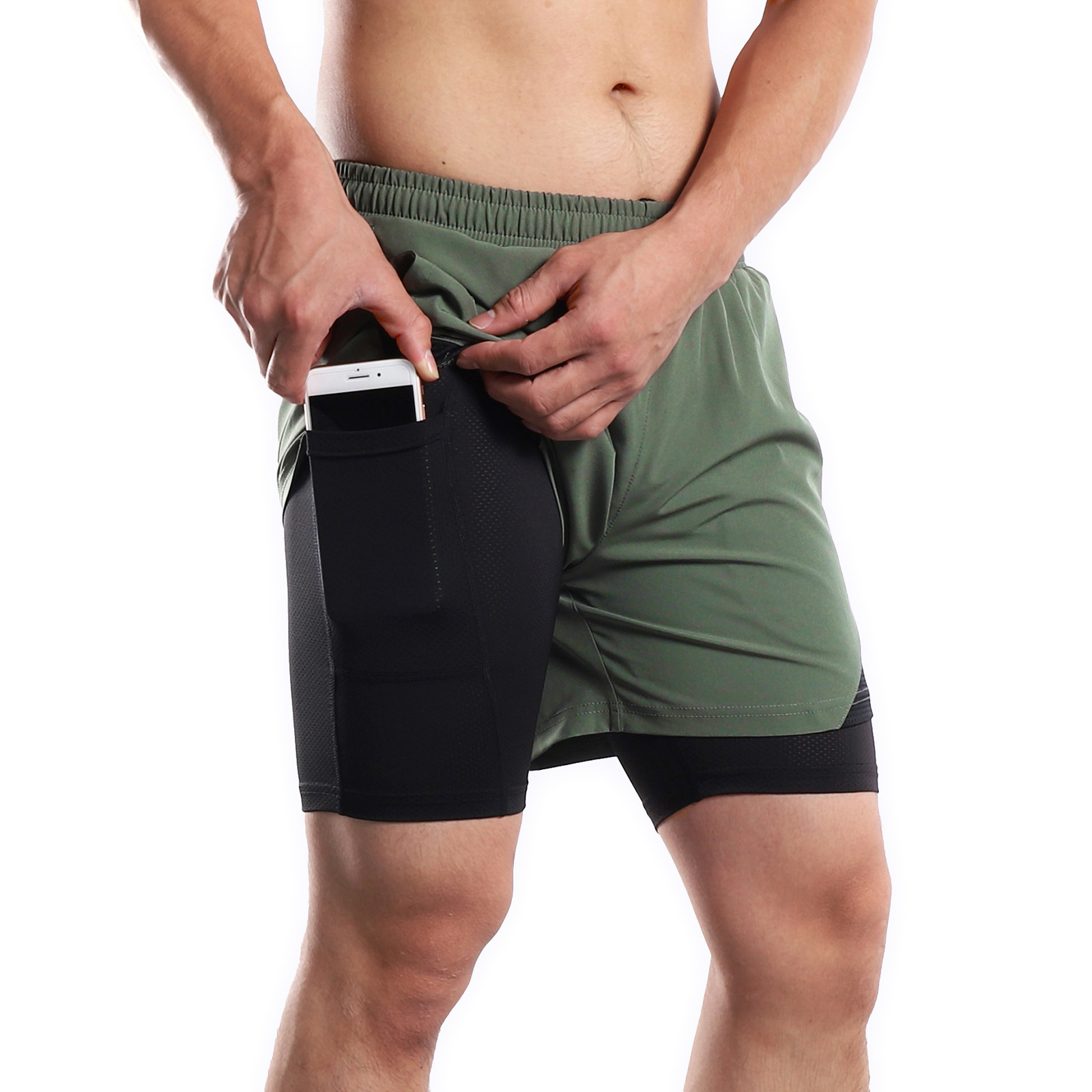 Cross-border Outdoor Fitness Running Training Basketball Jogging Shorts Double-layer Solid Color Breathable Shorts Men's 208