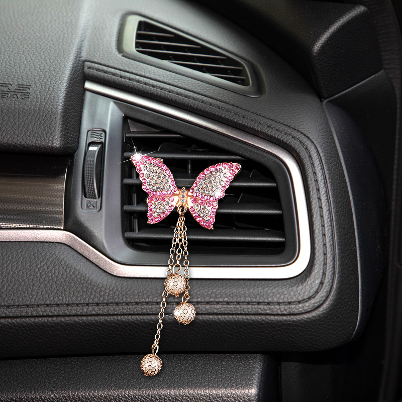 Cross-border Trade Car Air Outlet Aromatherapy Decoration Clip Aroma Cute Diamond Rhinestone Butterfly Tassel Rhinestone Full Diamond