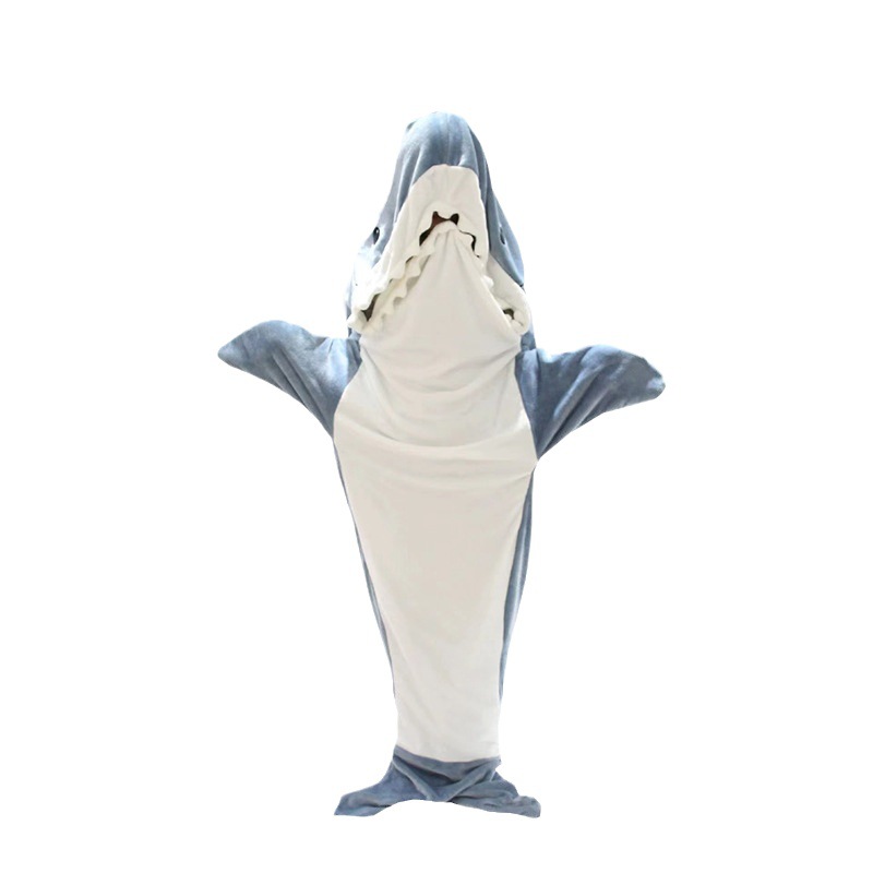 Cartoon sand carving shark sleeping bag one-piece pajamas flannel shark home wear one-piece shark summer sleeping bag