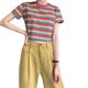 Super Popular cec Loose Rainbow Striped Short-sleeved T-shirt Women's Instagram Popular 2021 New Summer Short Short-sleeved T-shirt Top
