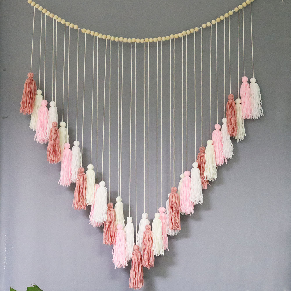 ins Decoration Nordic European and American Pastoral Style Woven Wooden Beads Tassel Large Tapestry Home Decoration Wall Hanging Wall Decoration