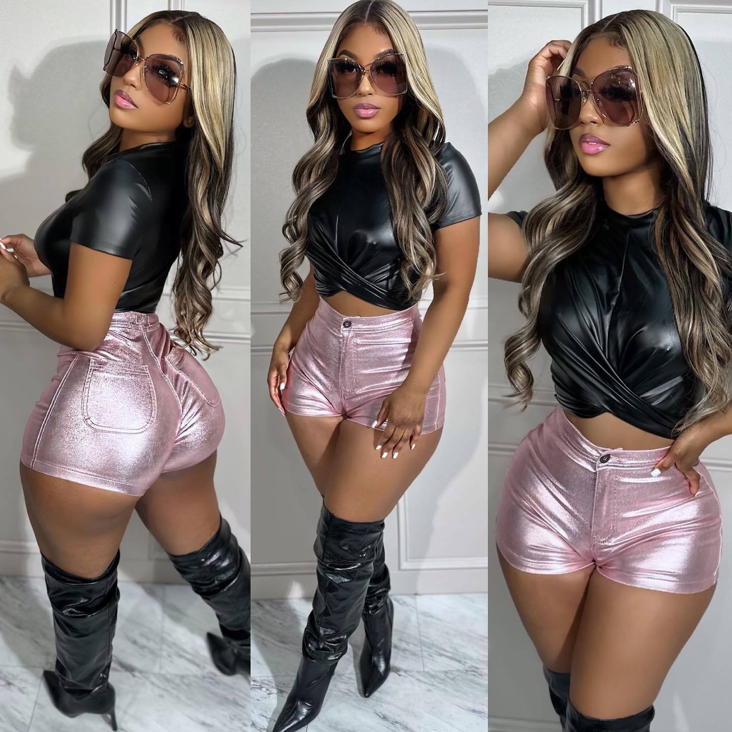 B9417 2023 new European and American spring and summer women's metal candy color shorts multi-color optional