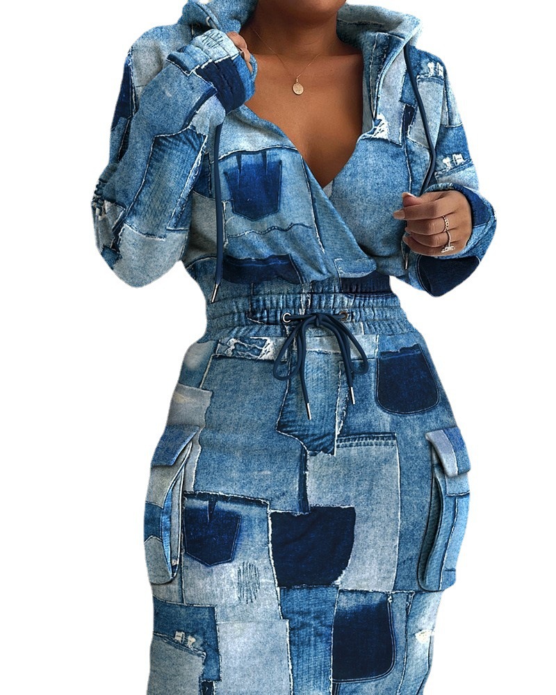 2023 Amazon cross-border foreign trade independent station ebay European and American women's clothing new printed waist pocket dress skirt