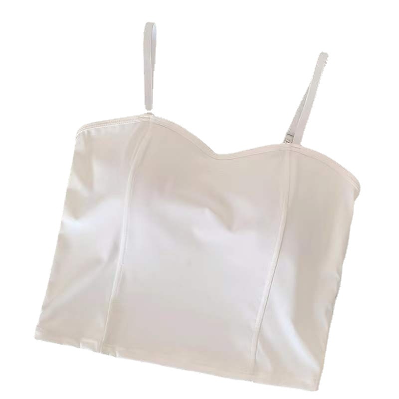 Beautiful Back Ice Silk Underwear Vest Sling with Chest Pad Women's Fixed Cup Comfortable Anti-Light Outer Wearing Solid Color Breast Wrapping Tube Top