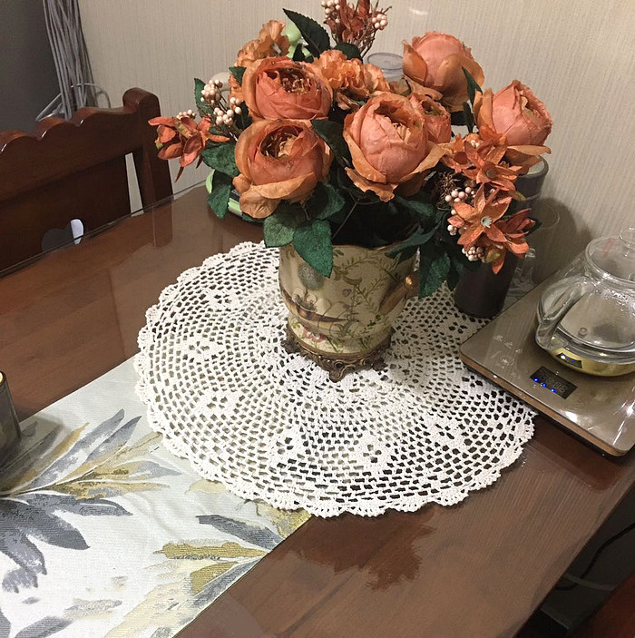 Handmade crochet cotton lace woven decorative disc table mat white rice 25-50cm