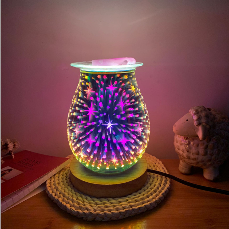 Touch dimming 3D glass aromatherapy lamp aromatherapy glass night light 3D glass candle lamp 3D glass star lamp