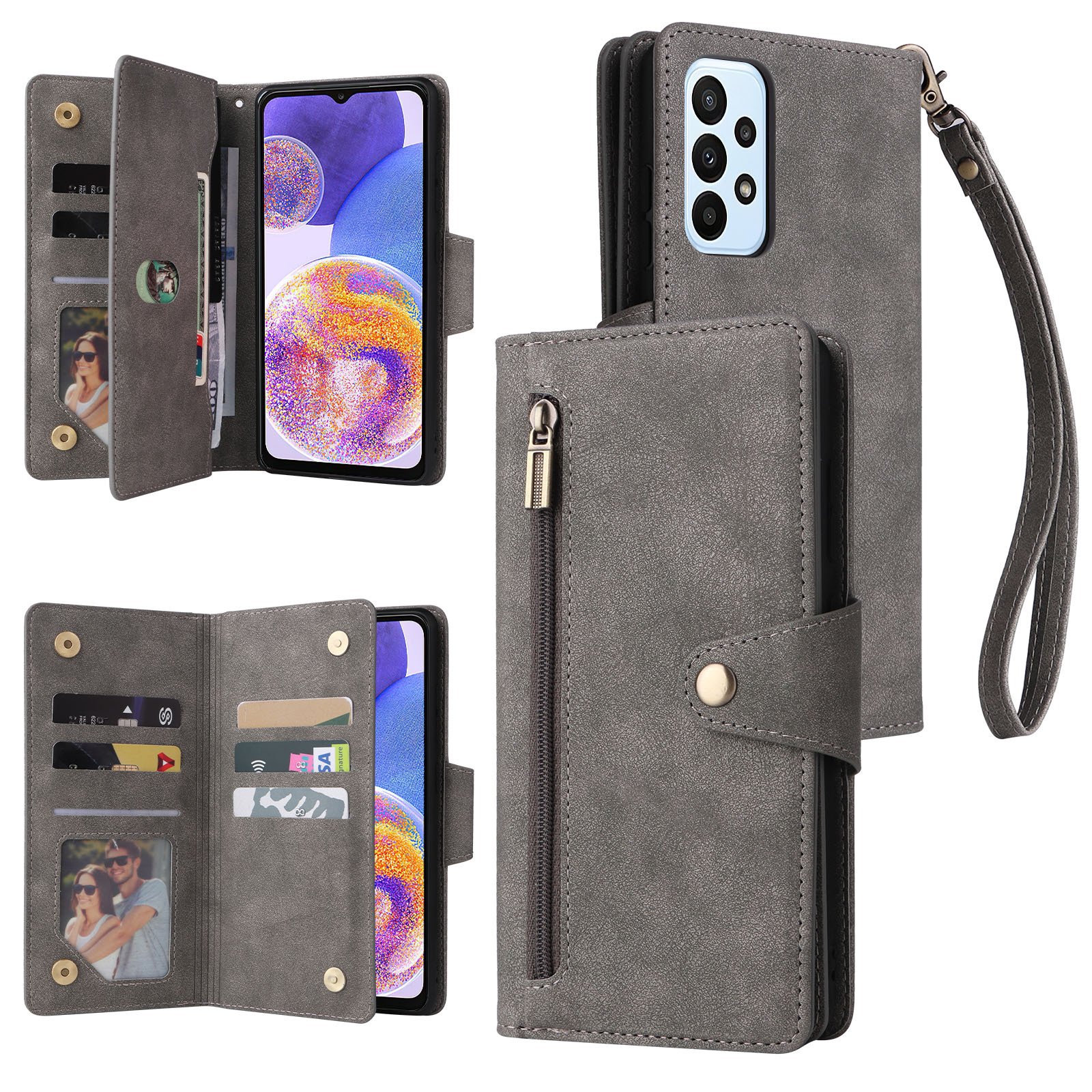 Suitable for Samsung Note20+ Rivet Buckle Zipper Model A55/M02 International Version/A35 Card Phone Leather Case